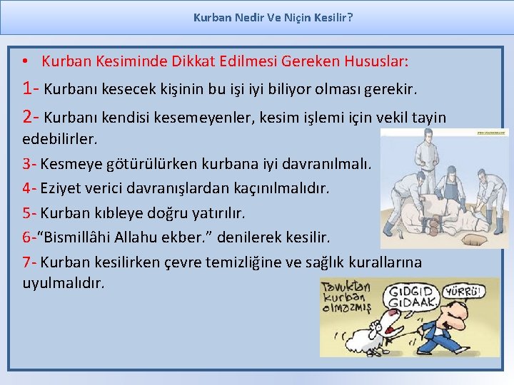 Kurban Nedir Ve Niçin Kesilir? • Kurban Kesiminde Dikkat Edilmesi Gereken Hususlar: 1 -