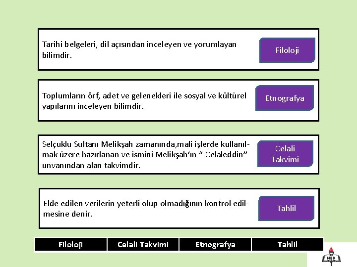 Tarihi belgeleri, dil açısından inceleyen ve yorumlayan bilimdir. Filoloji Toplumların örf, adet ve gelenekleri