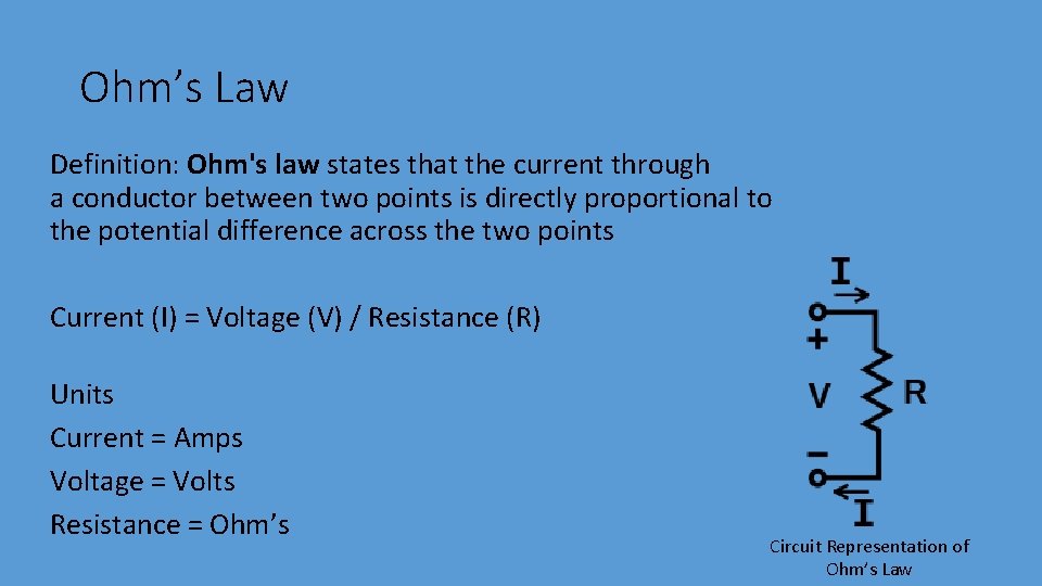 Ohm’s Law Definition: Ohm's law states that the current through a conductor between two Ohm’s Law Definition: Ohm's law states that the current through a conductor between two