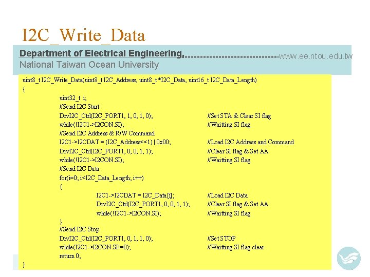 I 2 C_Write_Data Department of Electrical Engineering, National Taiwan Ocean University www. ee. ntou.