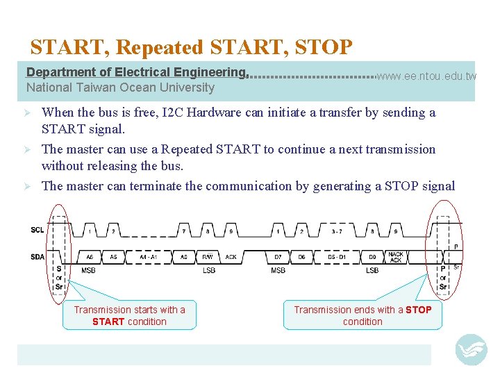 START, Repeated START, STOP Department of Electrical Engineering, National Taiwan Ocean University Ø Ø