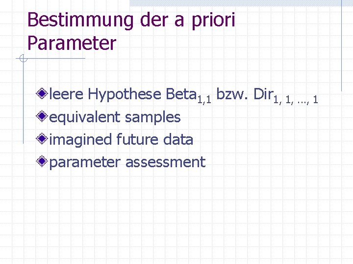 Bestimmung der a priori Parameter leere Hypothese Beta 1, 1 bzw. Dir 1, 1,