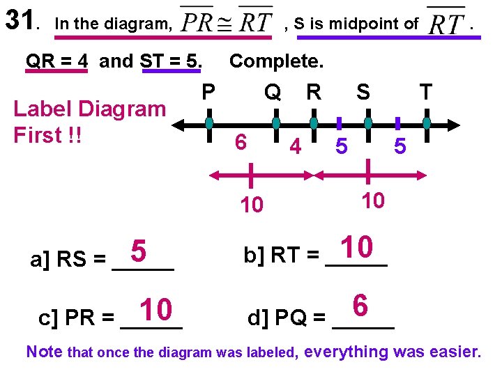 31. In the diagram, , S is midpoint of QR = 4 and ST