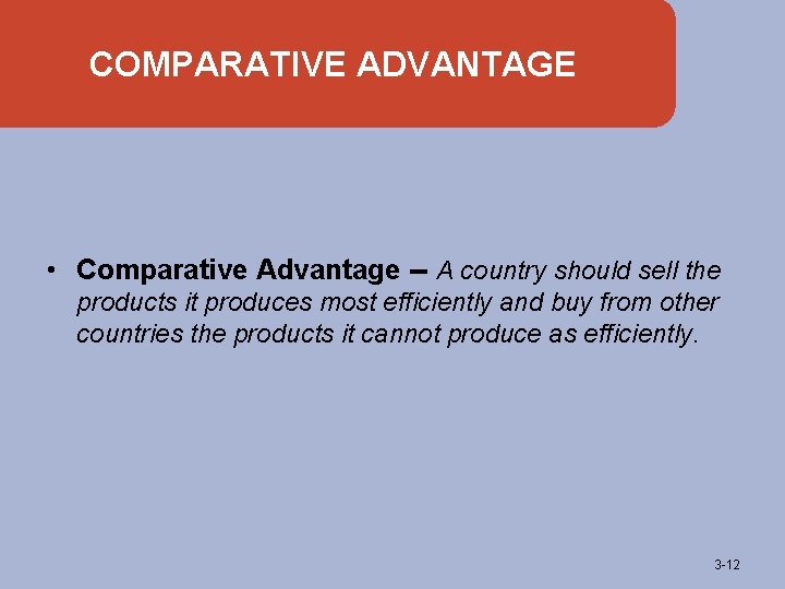 COMPARATIVE ADVANTAGE • Comparative Advantage -- A country should sell the products it produces