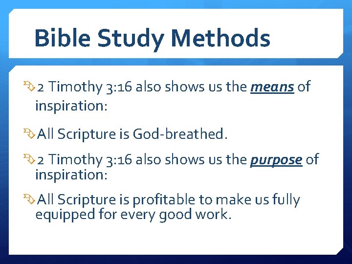 Bible Study Methods 2 Timothy 3: 16 also shows us the means of inspiration: