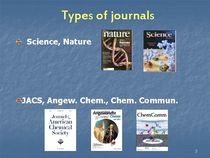 Types of journals Science, Nature JACS, Angew. Chem. , Chem. Commun. 3 