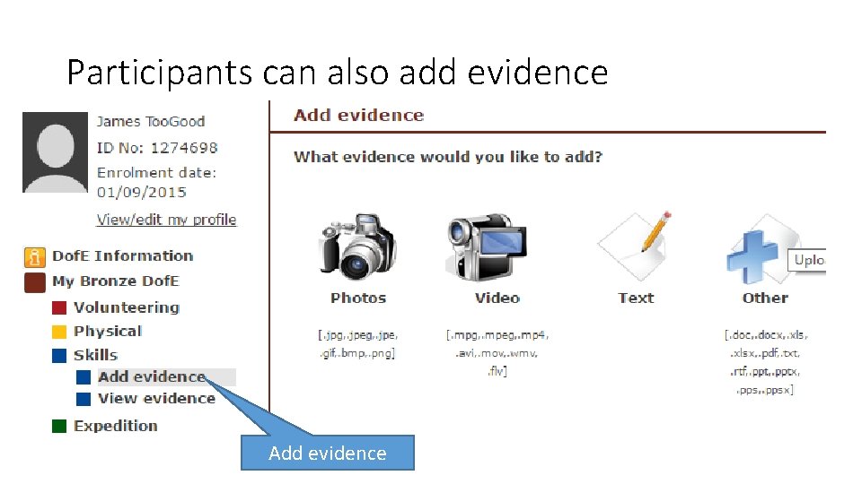 Participants can also add evidence Add evidence 