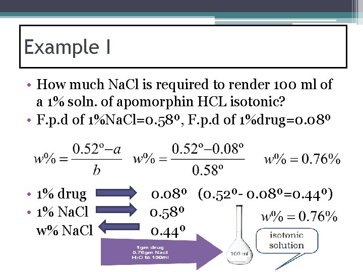 Example I • How much Na. Cl is required to render 100 ml of