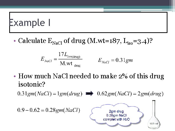 Example I • Calculate ENa. Cl of drug (M. wt=187, Liso=3. 4)? • How