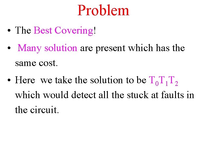 Problem • The Best Covering! • Many solution are present which has the same