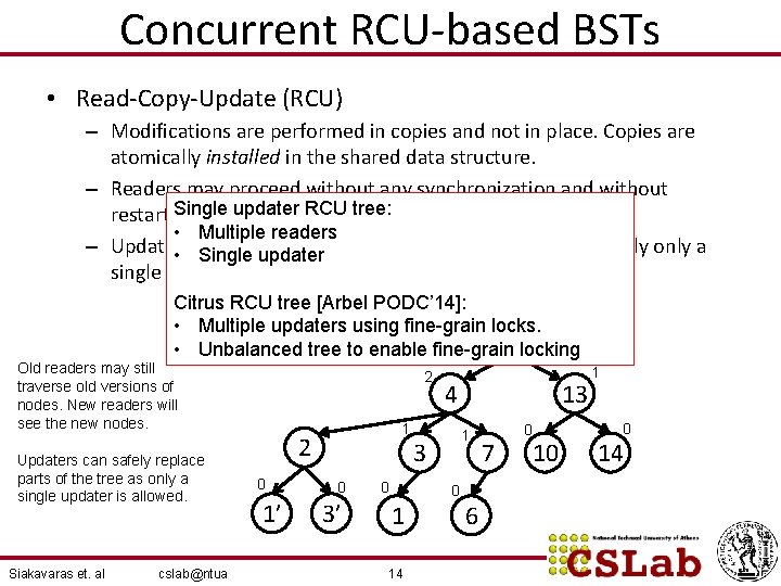 Concurrent RCU-based BSTs • Read-Copy-Update (RCU) – Modifications are performed in copies and not