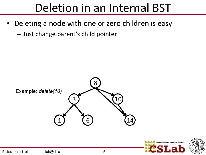 Deletion in an Internal BST • Deleting a node with one or zero children