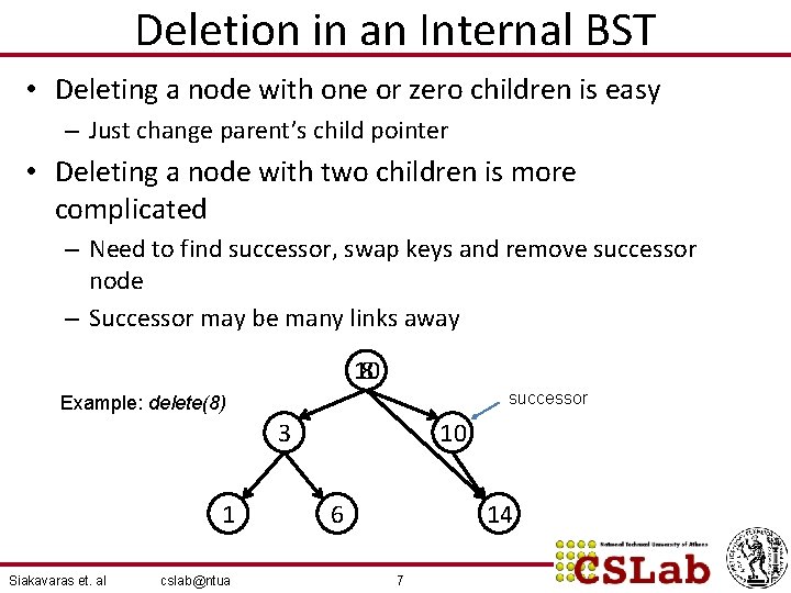 Deletion in an Internal BST • Deleting a node with one or zero children