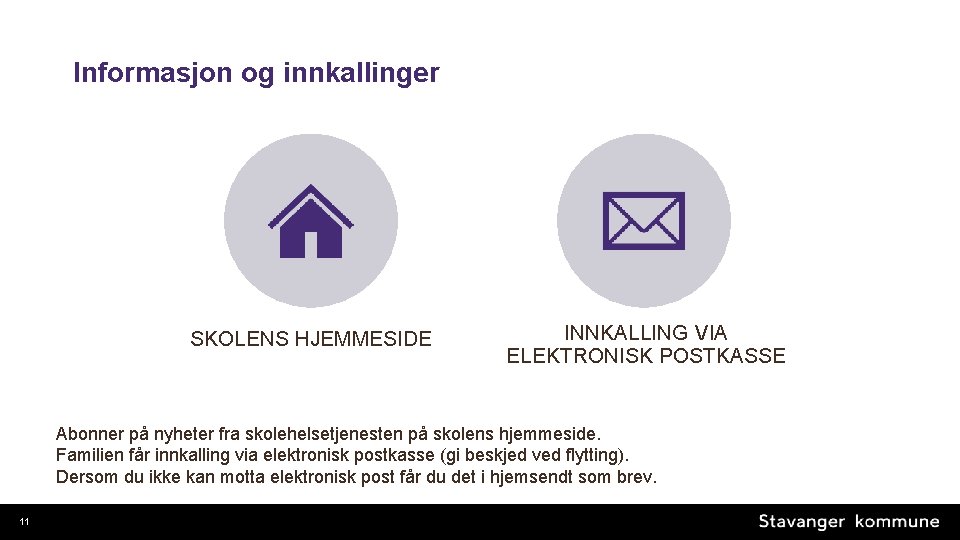 Informasjon og innkallinger SKOLENS HJEMMESIDE INNKALLING VIA ELEKTRONISK POSTKASSE Abonner på nyheter fra skolehelsetjenesten