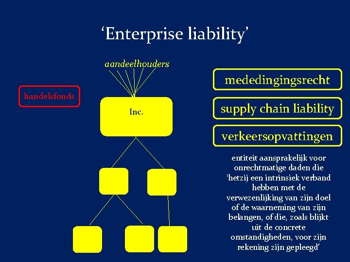 ‘Enterprise liability’ aandeelhouders mededingingsrecht handelsfonds Inc. handelsfonds supply chain liability verkeersopvattingen entiteit aansprakelijk voor