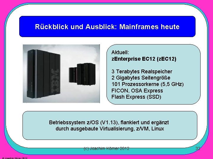 Rückblick und Ausblick: Mainframes heute Aktuell: z. Enterprise EC 12 (z. EC 12) 3