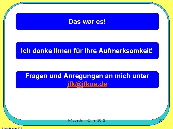 Das war es! Ich danke Ihnen für Ihre Aufmerksamkeit! Fragen und Anregungen an mich