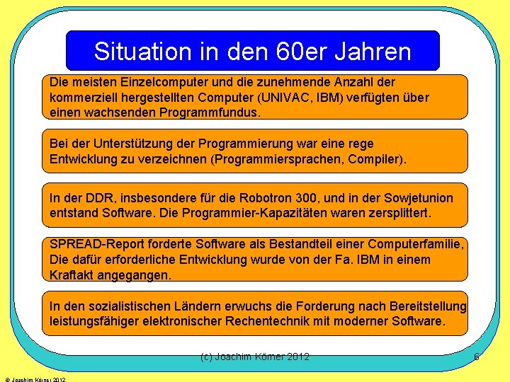 Situation in den 60 er Jahren Die meisten Einzelcomputer und die zunehmende Anzahl der