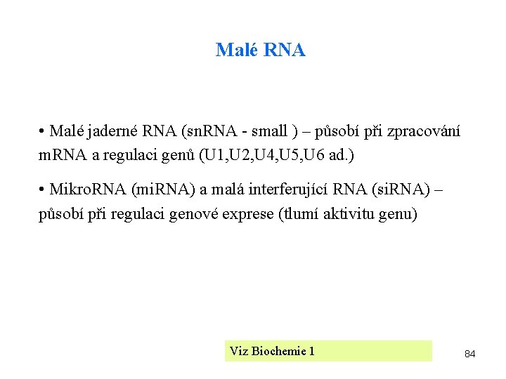 Malé RNA • Malé jaderné RNA (sn. RNA - small ) – působí při