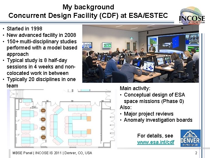 My background Concurrent Design Facility (CDF) at ESA/ESTEC • Started in 1998 • New