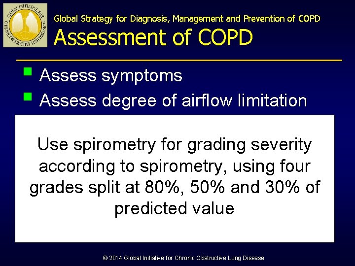 Global Strategy for Diagnosis, Management and Prevention of COPD Assessment of COPD § Assess