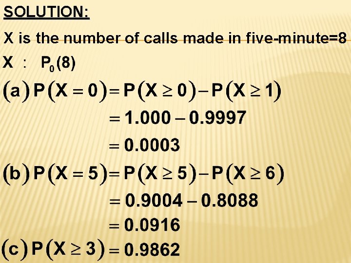 SOLUTION: X is the number of calls made in five-minute=8 