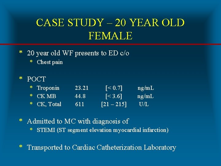 CASE STUDY – 20 YEAR OLD FEMALE * 20 year old WF presents to