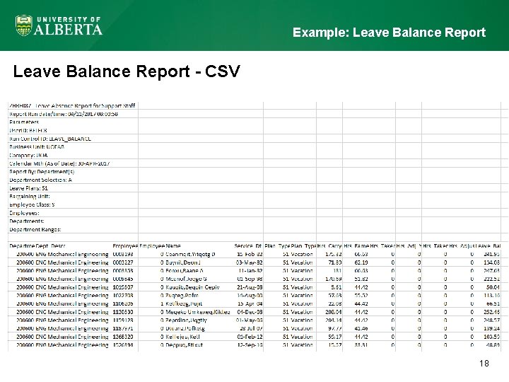 Example: Leave Balance Report - CSV 18 