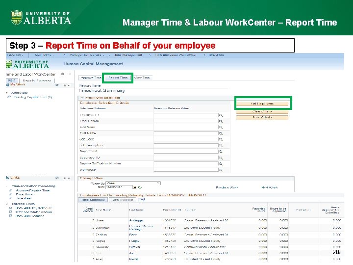 Manager Time & Labour Work. Center – Report Time Step 3 – Report Time