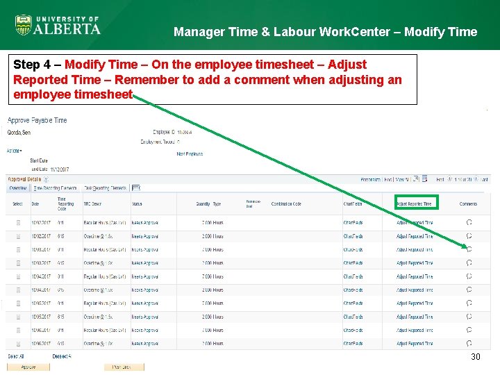 Manager Time & Labour Work. Center – Modify Time Step 4 – Modify Time