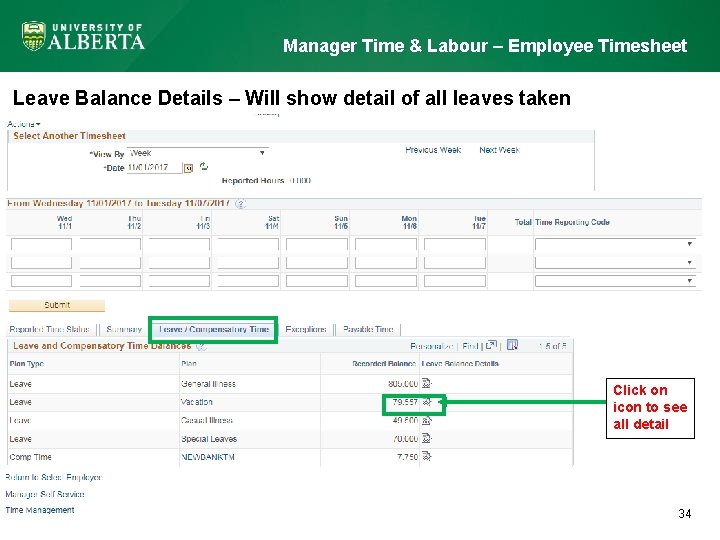 Manager Time & Labour – Employee Timesheet Leave Balance Details – Will show detail