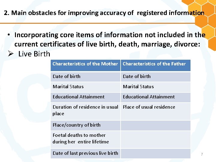 2. Main obstacles for improving accuracy of registered information • Incorporating core items of