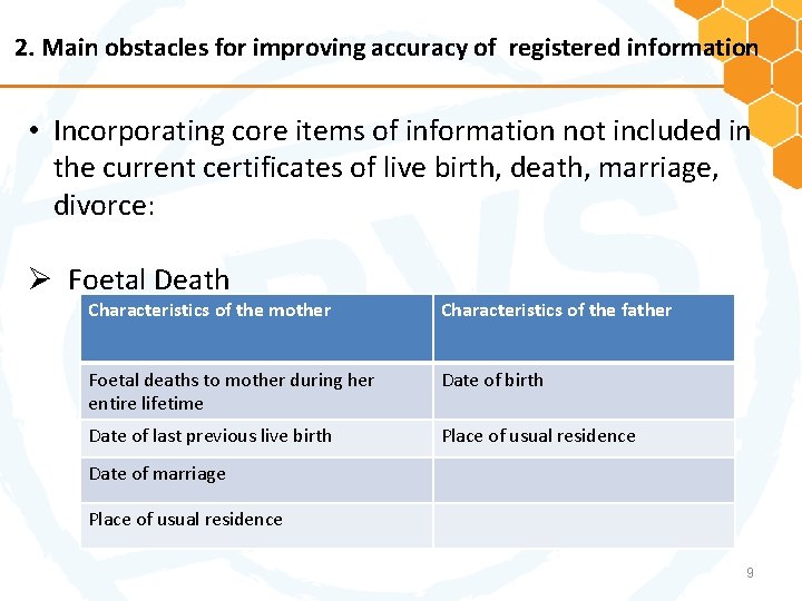2. Main obstacles for improving accuracy of registered information • Incorporating core items of