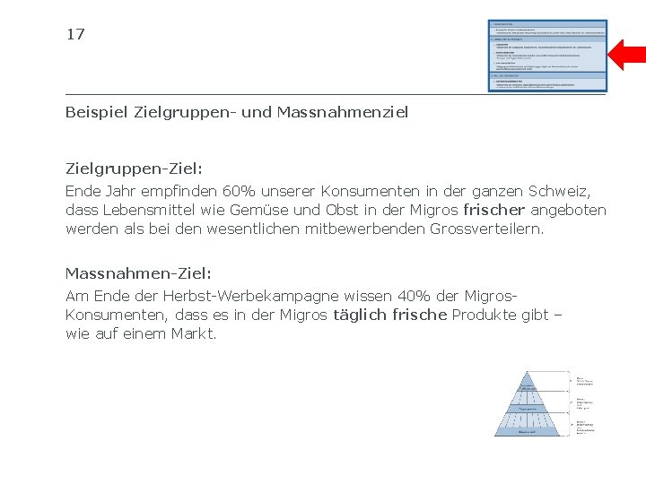 17 SIB SCHWEIZERISCHES INSTITUT FÜR BETRIEBSÖKONOMIE Beispiel Zielgruppen- und Massnahmenziel Zielgruppen-Ziel: Ende Jahr empfinden