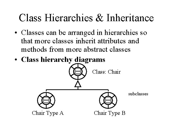 Class Hierarchies & Inheritance • Classes can be arranged in hierarchies so that more