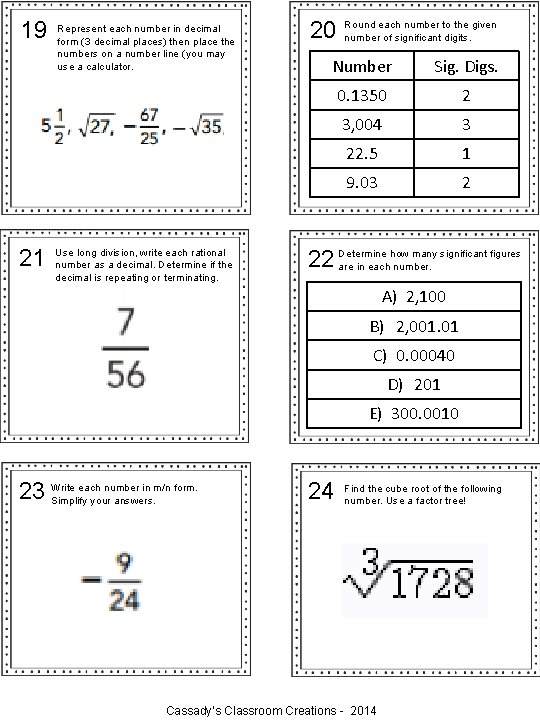 19 21 Represent each number in decimal form (3 decimal places) then place the
