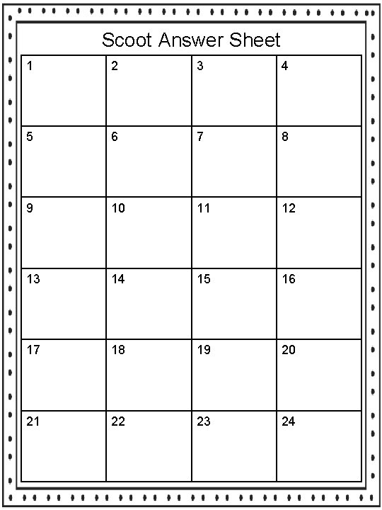 Scoot Answer Sheet 1 2 3 4 5 6 7 8 9 10 11