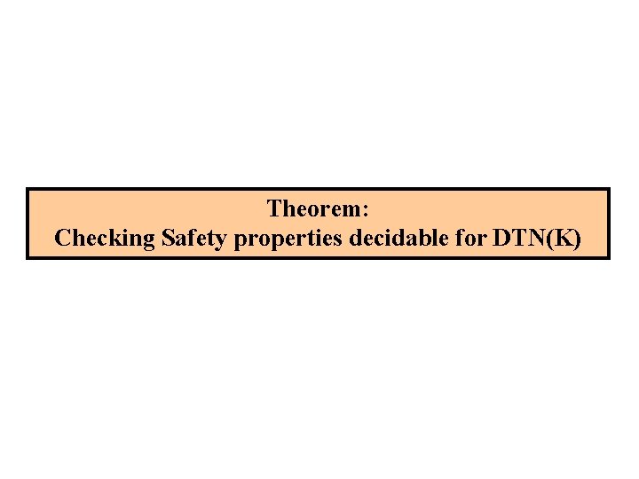 Theorem: Checking Safety properties decidable for DTN(K) 