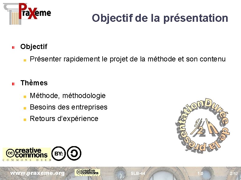 Objectif de la présentation Objectif Présenter rapidement le projet de la méthode et son