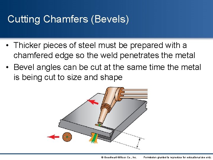 Cutting Chamfers (Bevels) • Thicker pieces of steel must be prepared with a chamfered