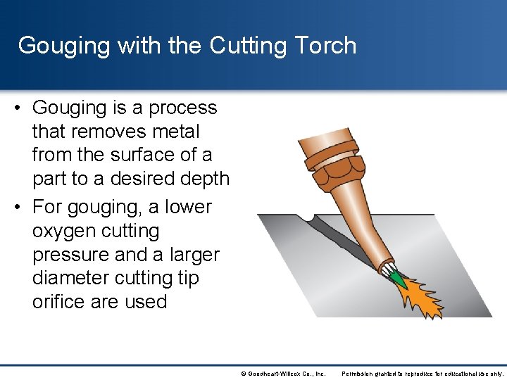 Gouging with the Cutting Torch • Gouging is a process that removes metal from