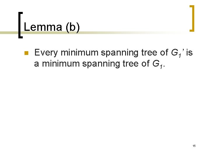 Lemma (b) n Every minimum spanning tree of G 1’ is a minimum spanning