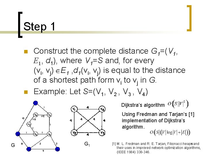 Step 1 n n Construct the complete distance G 1=(V 1, E 1, d