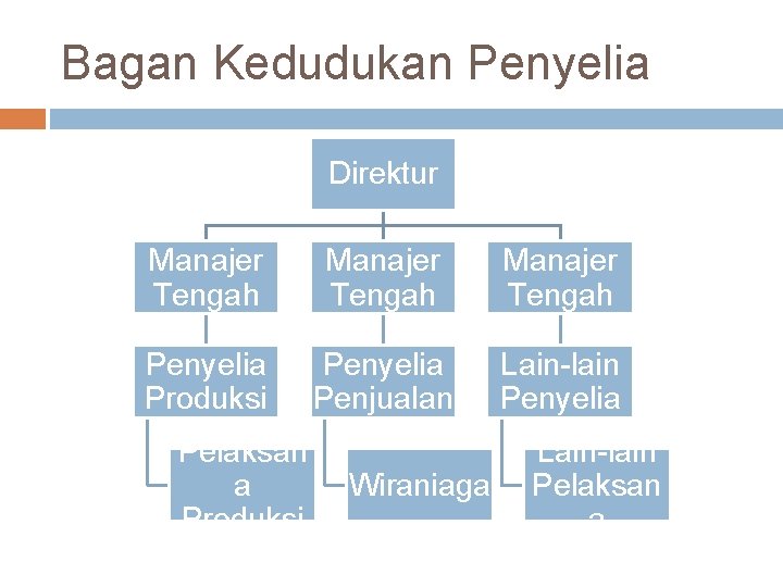 Bagan Kedudukan Penyelia Direktur Manajer Tengah Penyelia Produksi Penyelia Penjualan Lain-lain Penyelia Pelaksan a