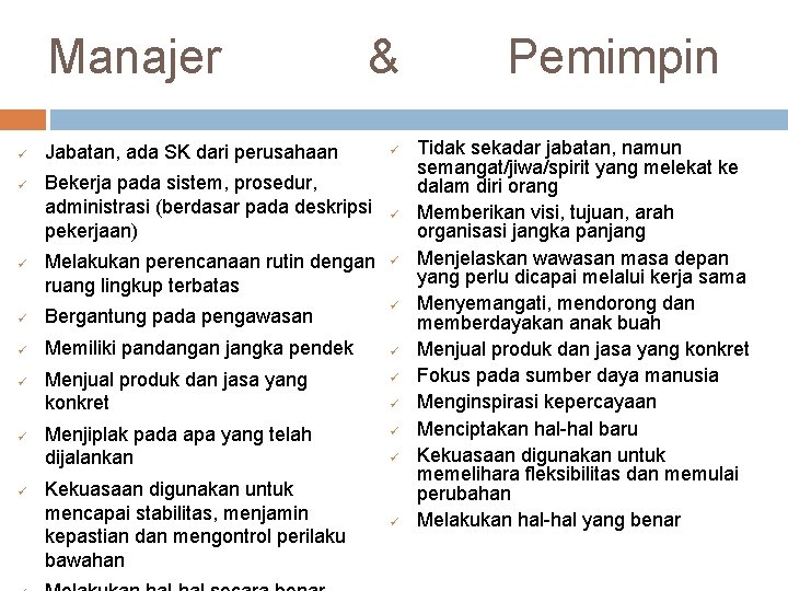 Manajer ü ü ü Jabatan, ada SK dari perusahaan Bekerja pada sistem, prosedur, administrasi