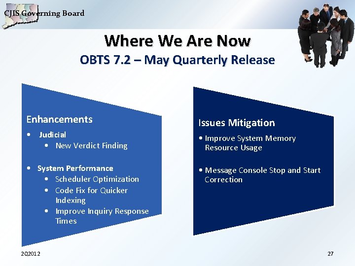 CJIS Governing Board Where We Are Now OBTS 7. 2 – May Quarterly Release