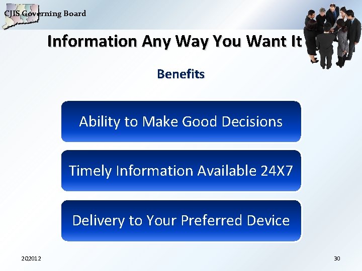CJIS Governing Board Information Any Way You Want It Benefits Ability to Make Good