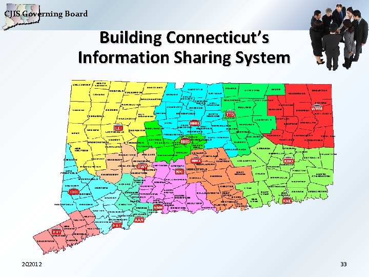 CJIS Governing Board Building Connecticut’s Information Sharing System 2 Q 2012 33 