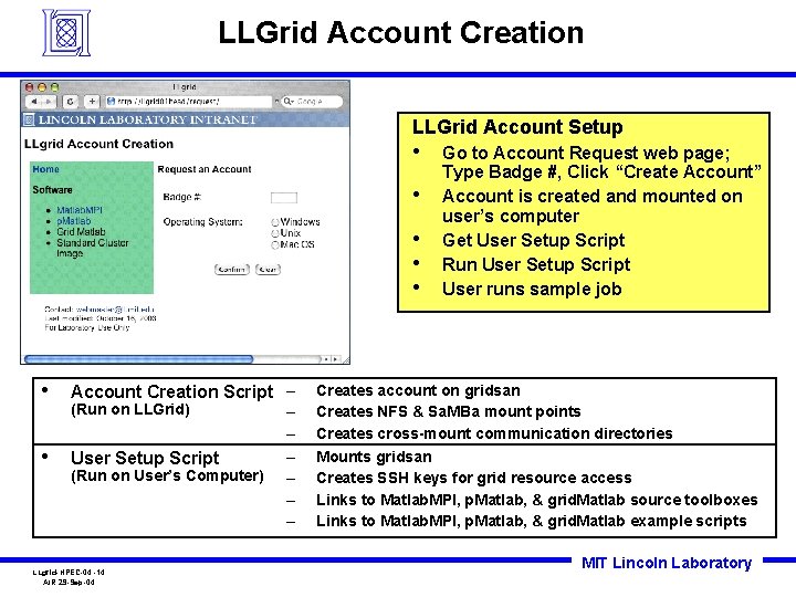 LLGrid Account Creation LLGrid Account Setup • • Account Creation Script – (Run on