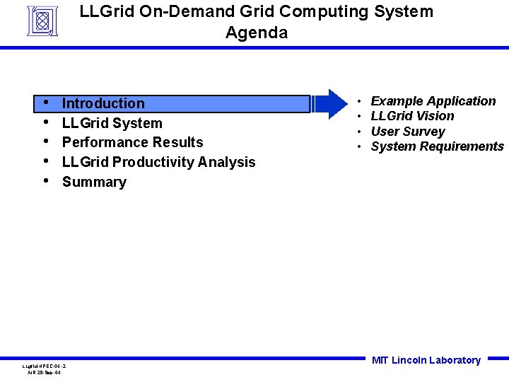 LLGrid On-Demand Grid Computing System Agenda • • • Introduction LLGrid System Performance Results